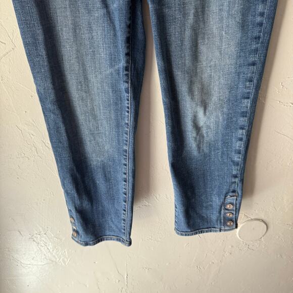 Chico’s So Slimming Girlfriend Skinny Jeans Button Hem Blue Denim Size‎ 8 - Picture 3 of 9